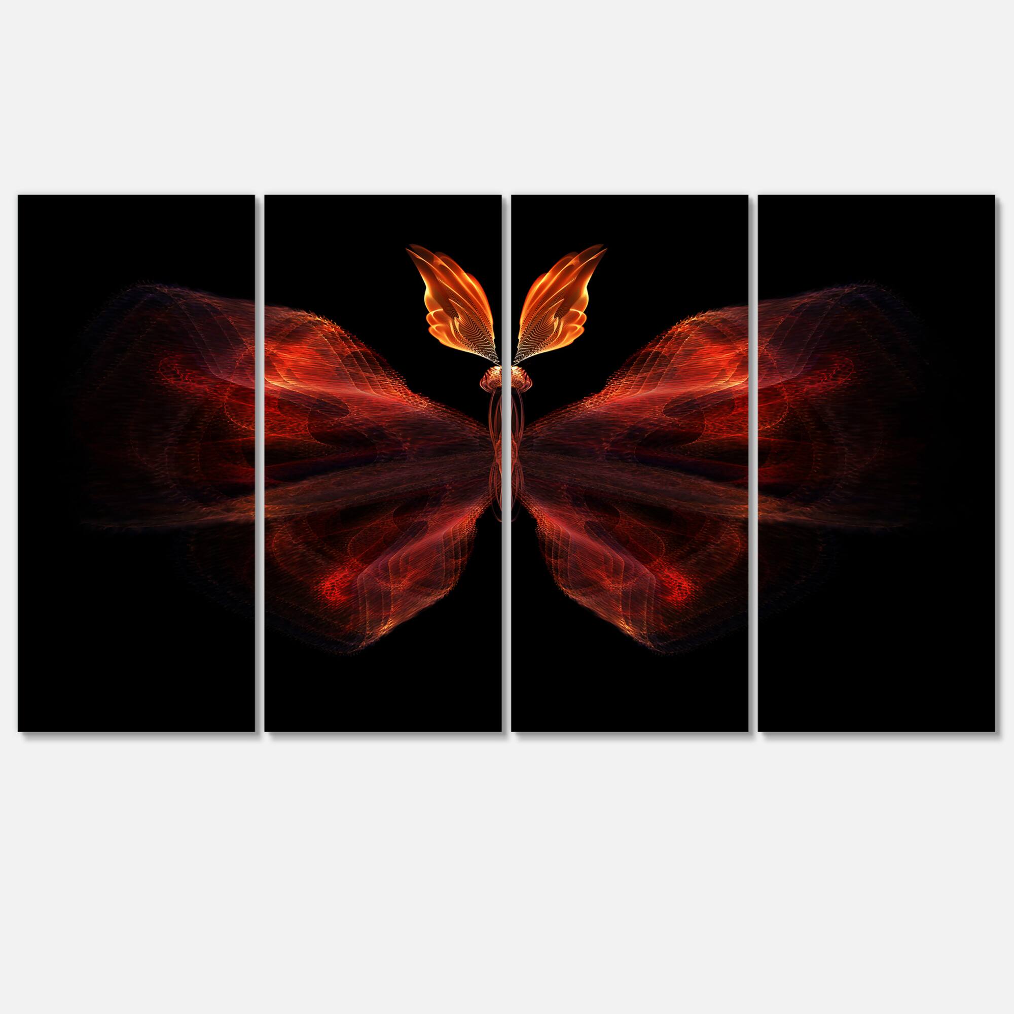 Designart - Red Fractal Butterfly in Dark